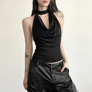 Solid Color Simple Casual All-match Cool Confident Sexy Beautiful High Street Summer Travel Women's Thin Halter Vest