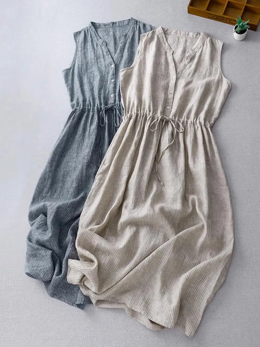 Striped Cotton Midi Dress – Sleeveless Summer Elegance for Women UK 2025