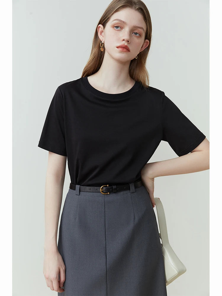 Women's 100% Cotton Short Sleeve T-Shirt – Classic Black & White Minimalist Top