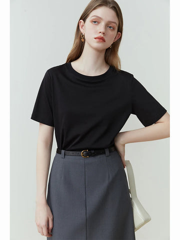 Women's 100% Cotton Short Sleeve T-Shirt – Classic Black & White Minimalist Top