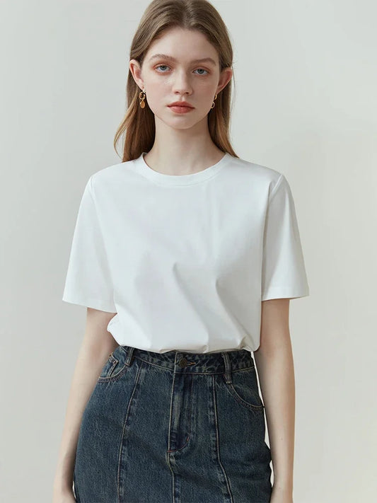Women's 100% Cotton Short Sleeve T-Shirt – Classic Black & White Minimalist Top