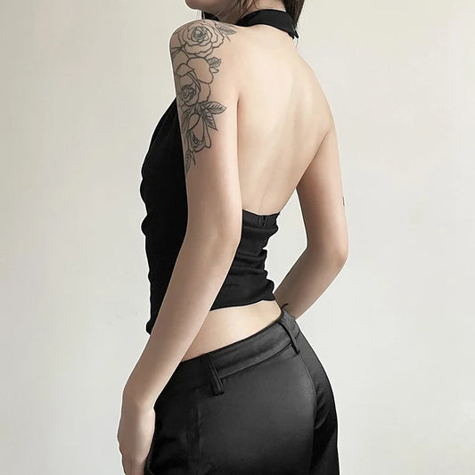 Solid Color Simple Casual All-match Cool Confident Sexy Beautiful High Street Summer Travel Women's Thin Halter Vest