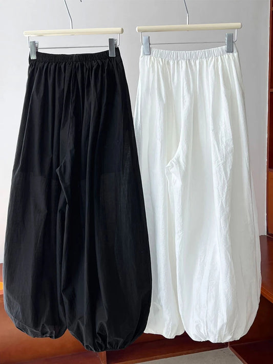 Oversized Cotton Lantern Trousers – Elegant Wide Leg Summer Pants for Women