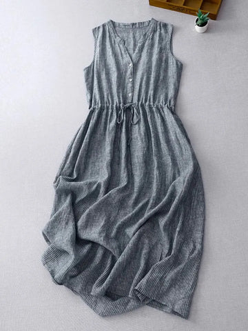 Striped Cotton Midi Dress – Sleeveless Summer Elegance for Women UK 2025