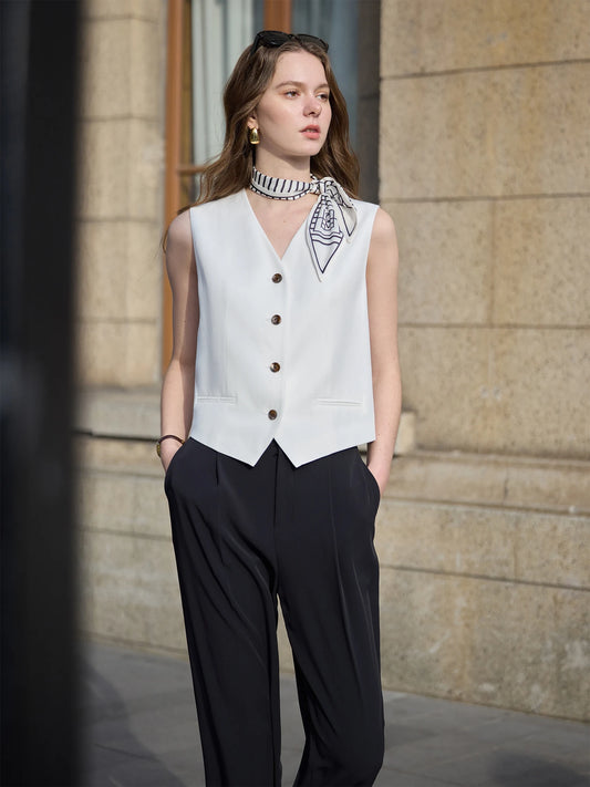 Tailored Linen Vest & Wide-Leg Trousers Set – Old Money Elegance