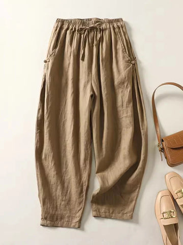 Women’s Retro Cotton Blend Harem Pants – Loose Vintage Summer Trousers with Buttons & Pockets