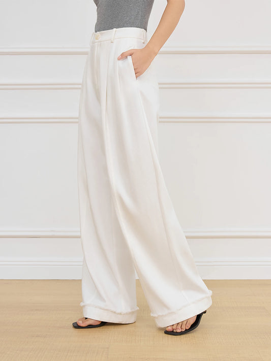 Women’s White Wide-Leg Trousers – High-Waist Loose Fit Elegant Tailored Pants for Work & Casual Wear