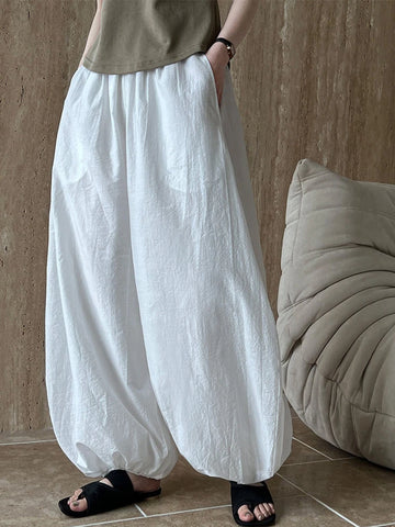 Oversized Cotton Lantern Trousers – Elegant Wide Leg Summer Pants for Women
